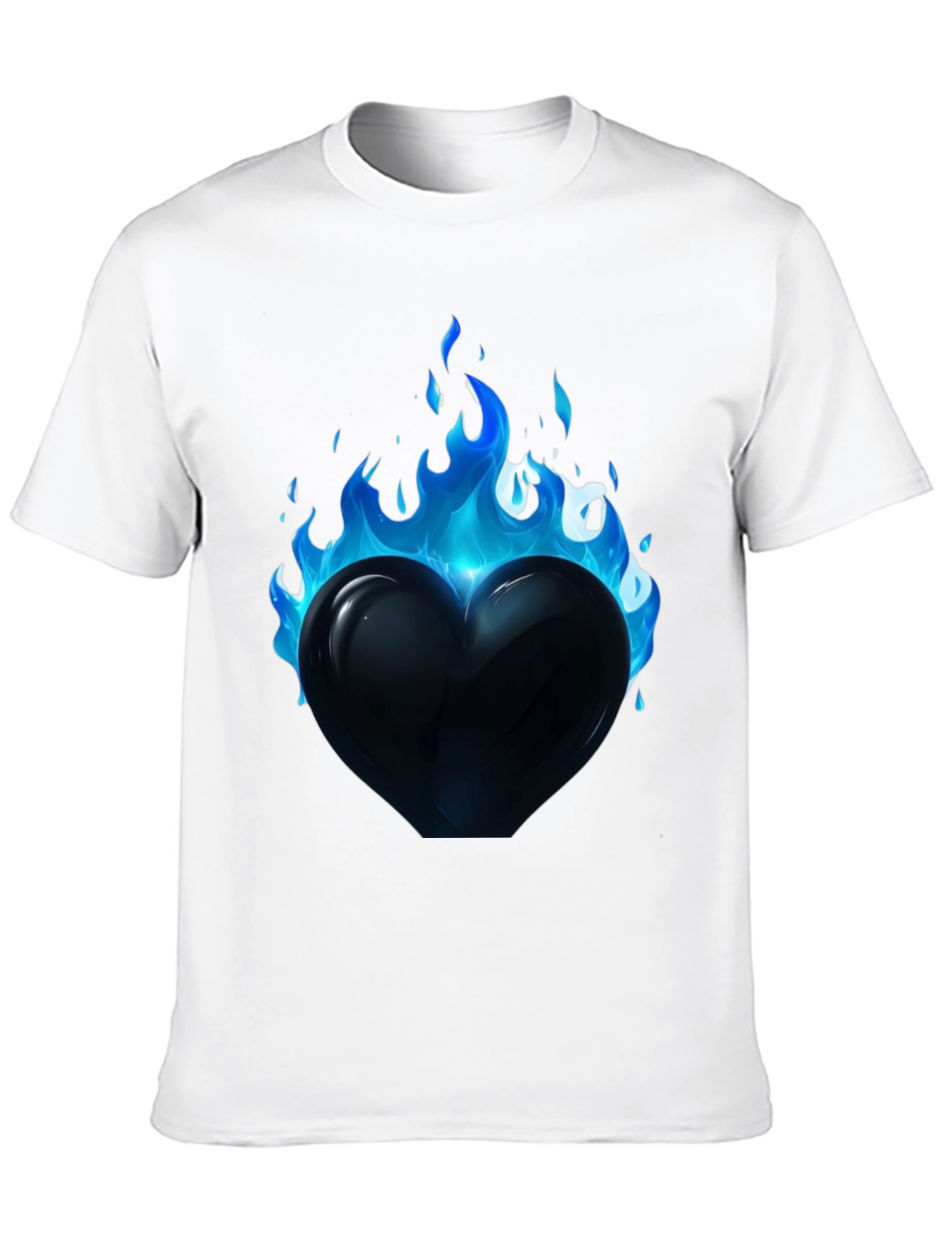 Flaming Heart Graphic Tee - Cool Blue Flames