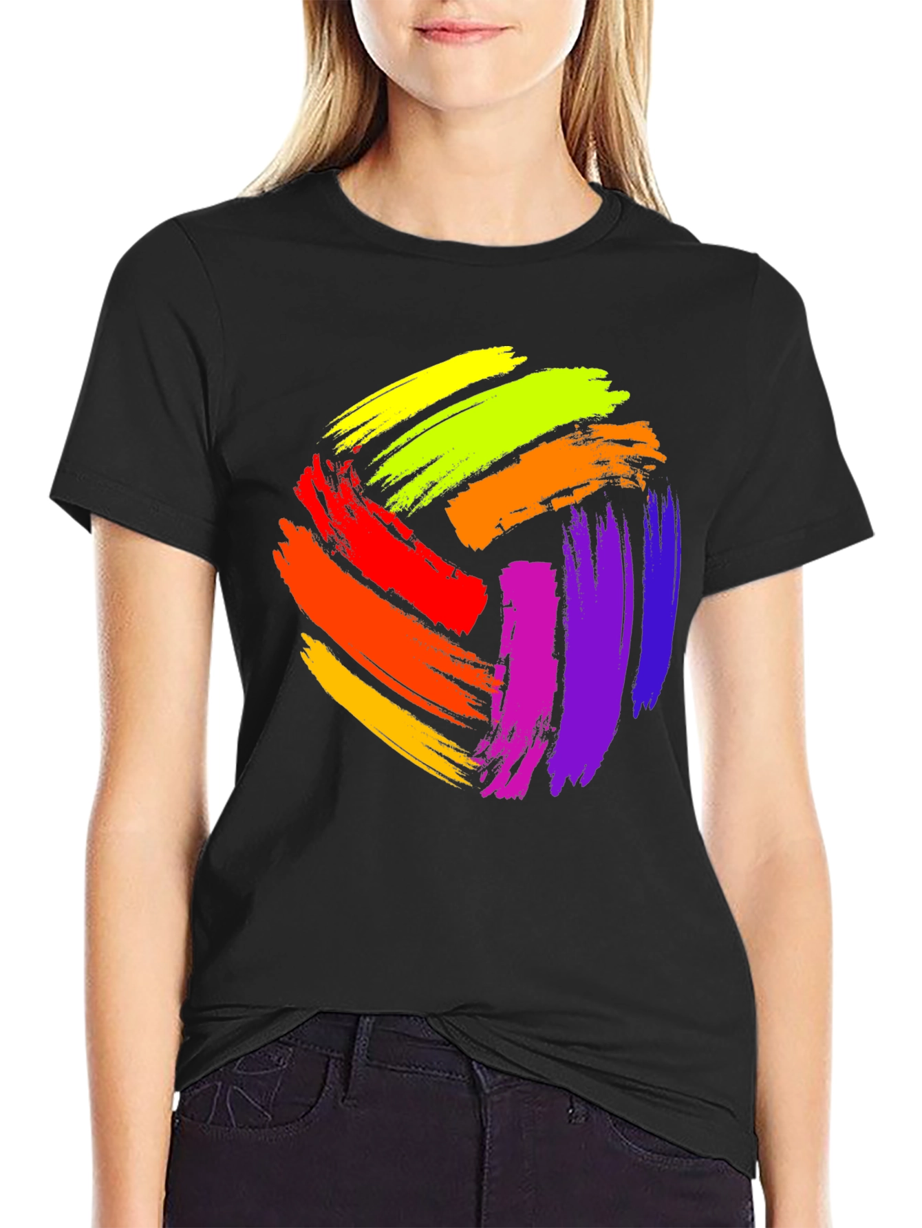 Vibrant Paint Stroke Design Black T-Shirt