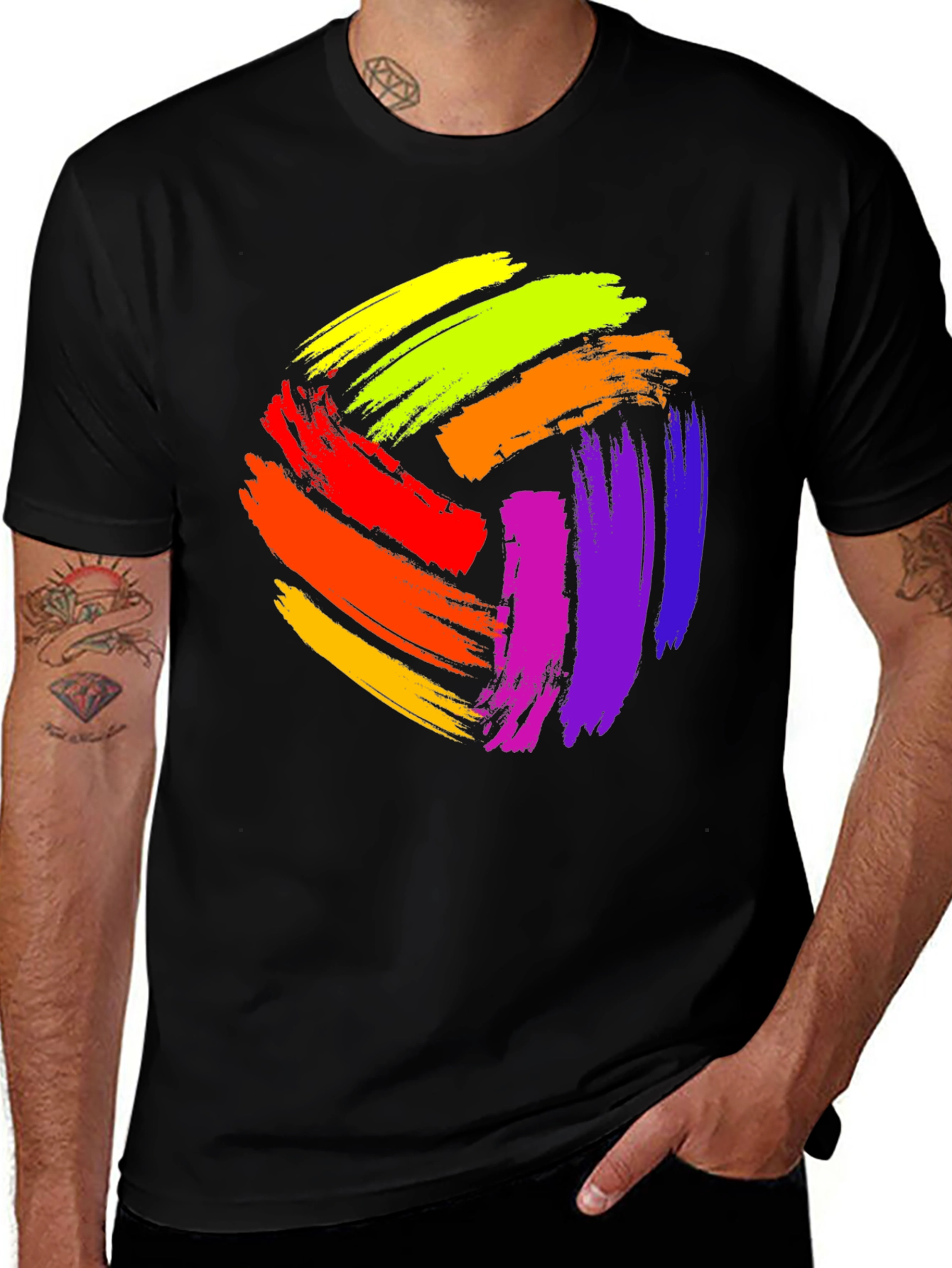 Vibrant Paint Stroke Design Black T-Shirt