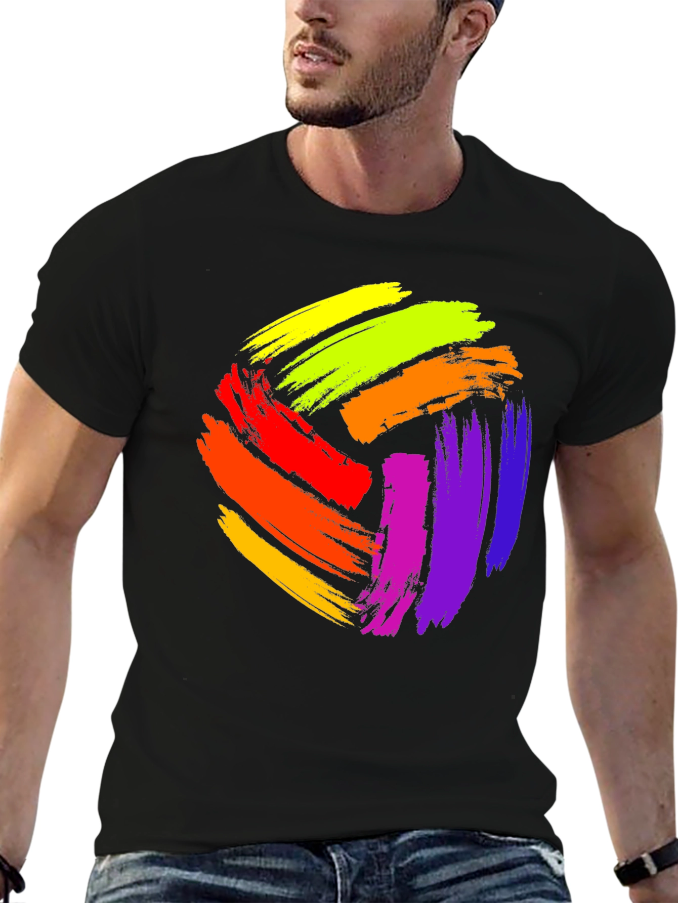 Vibrant Paint Stroke Design Black T-Shirt