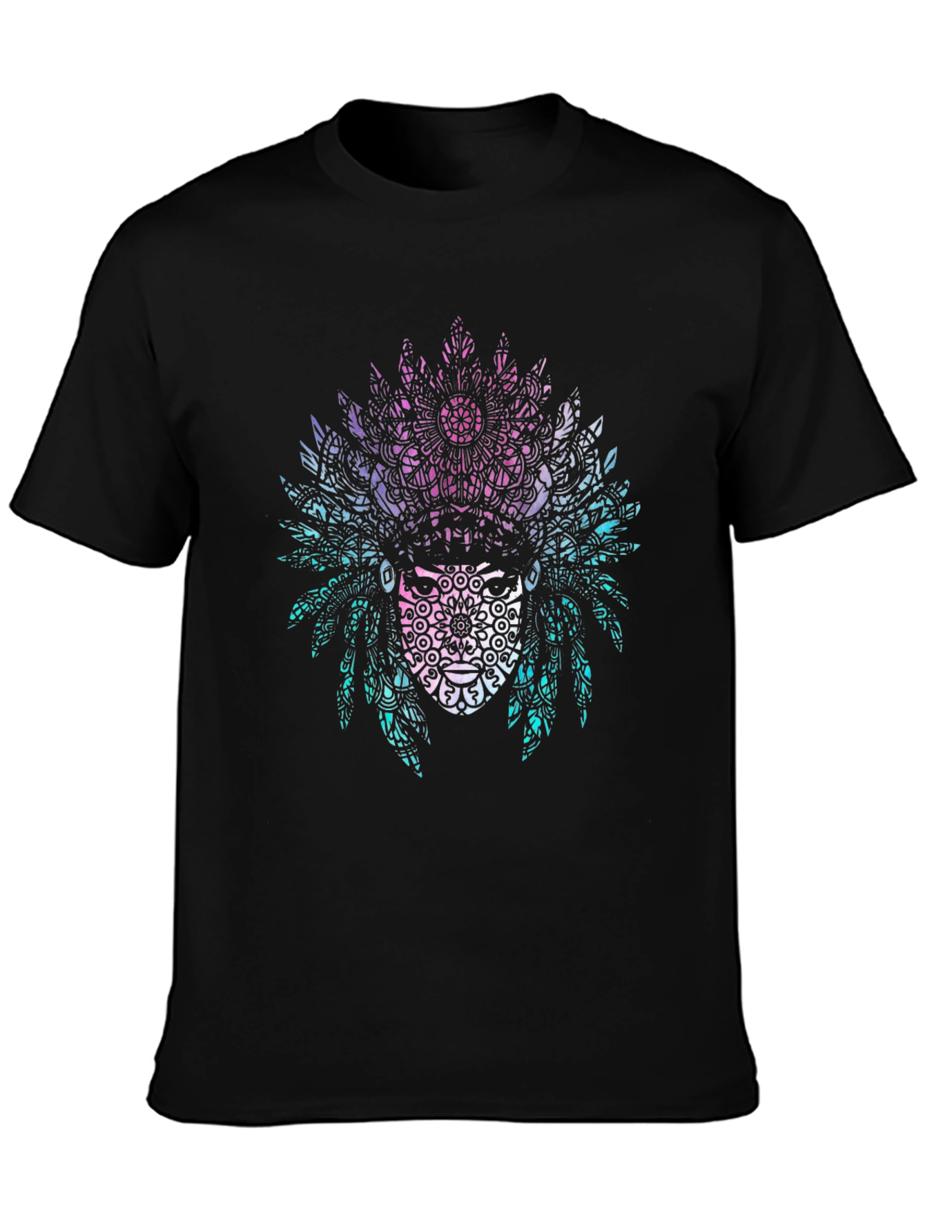 Tribal Mandala Headdress Graphic Tee - Black