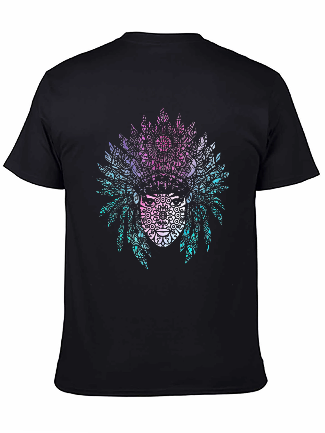Tribal Mandala Headdress Graphic Tee - Black