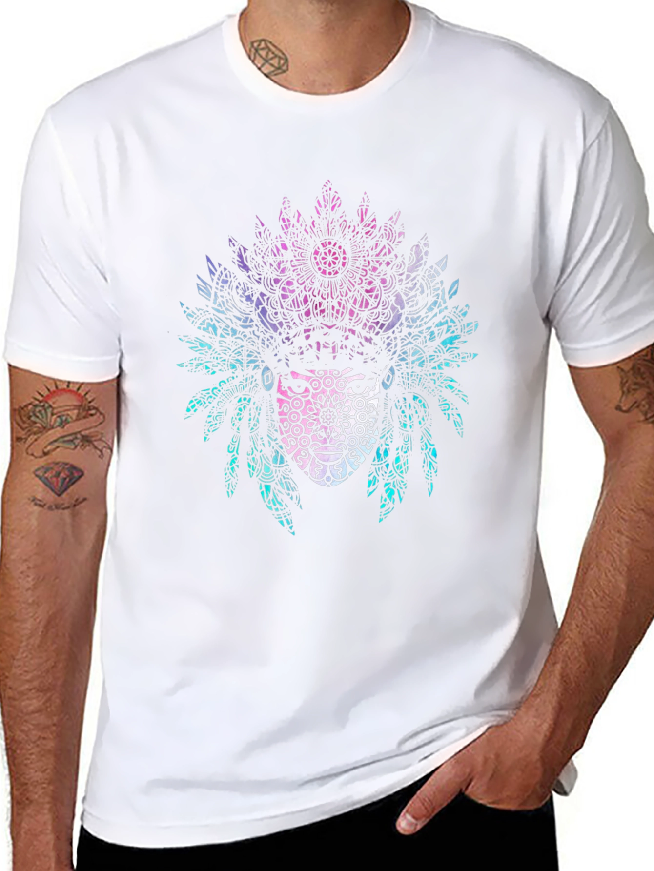 Tribal Mandala Headdress Graphic Tee - Black