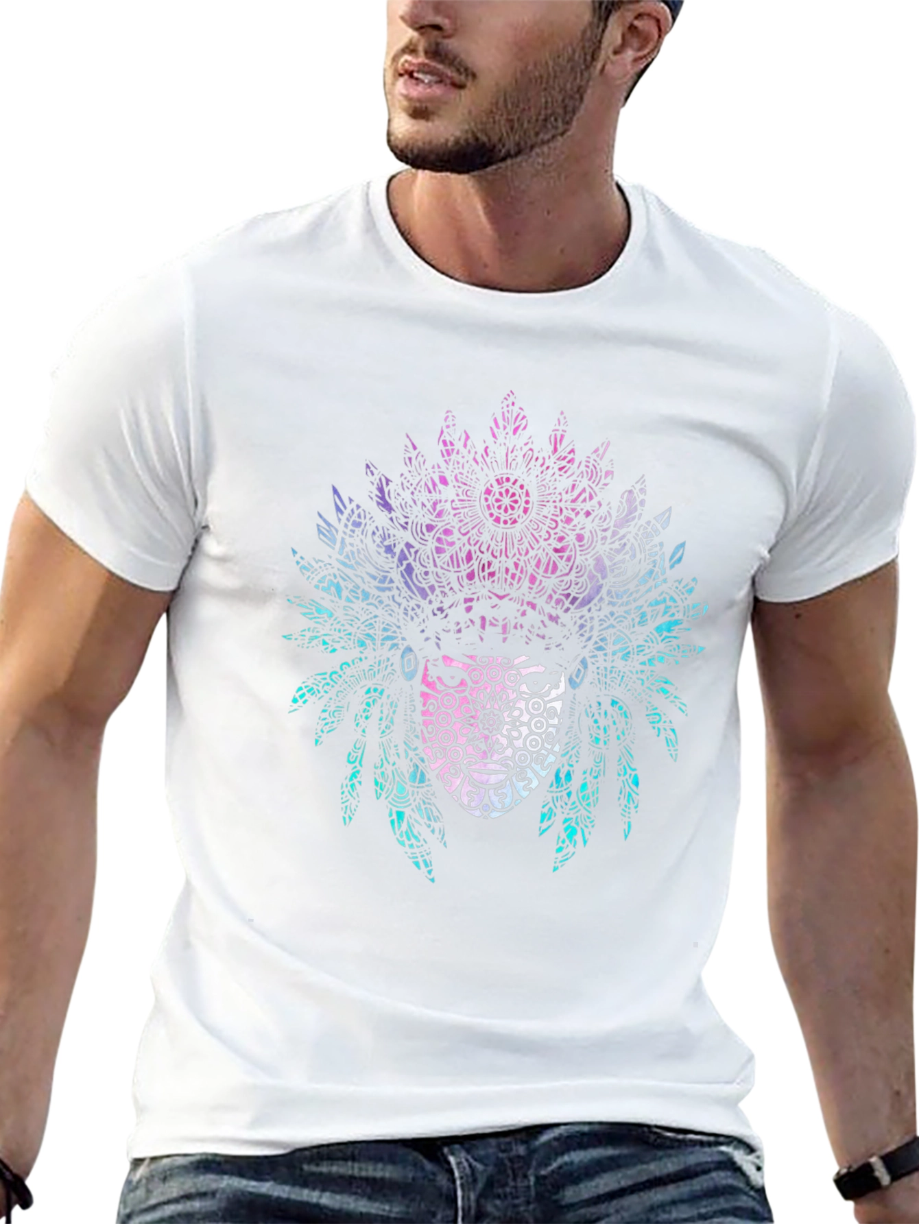 Tribal Mandala Headdress Graphic Tee - Black