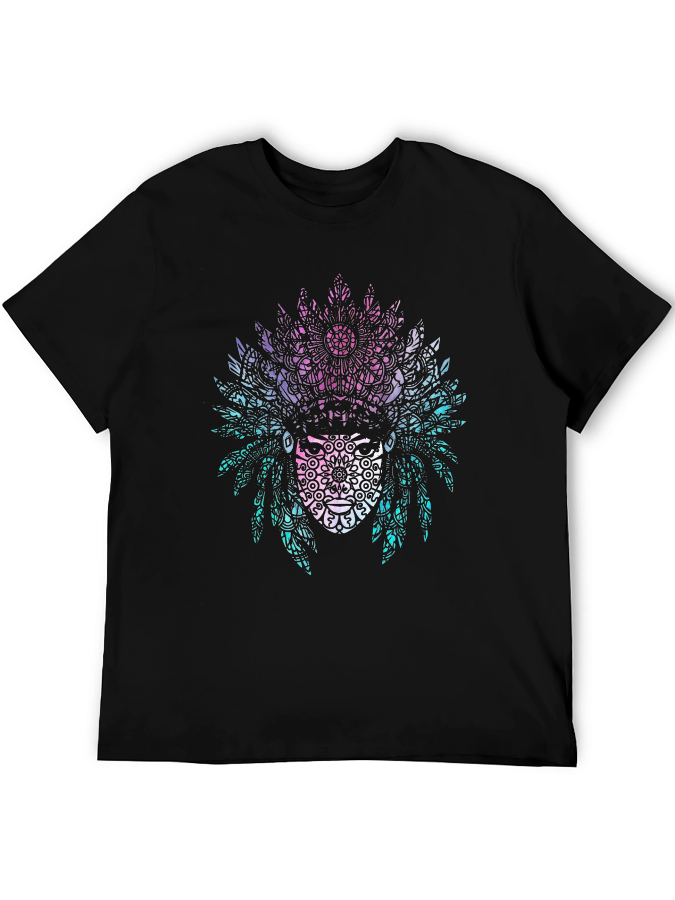 Tribal Mandala Headdress Graphic Tee - Black