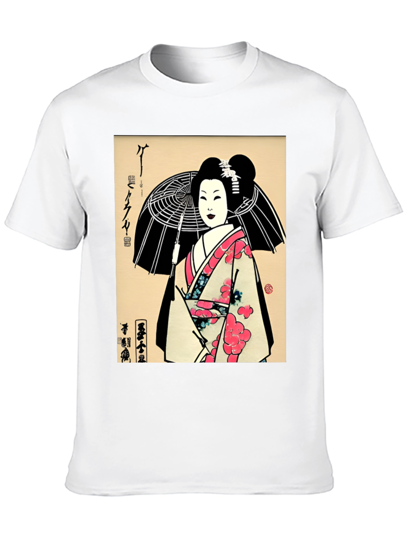Geisha Art Graphic Print Black T-Shirt