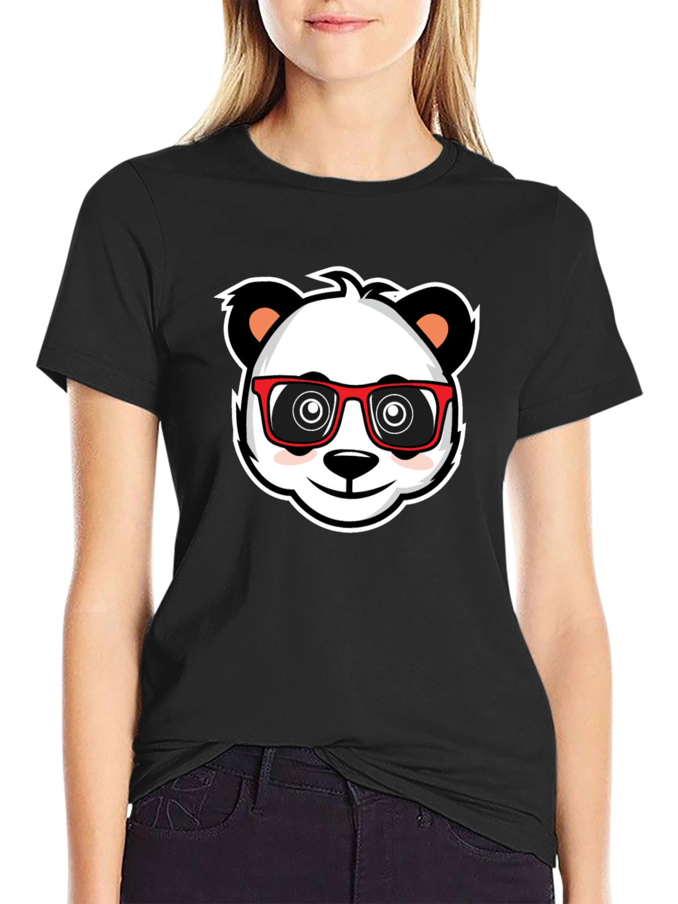 Cool Panda in Glasses Black T-Shirt