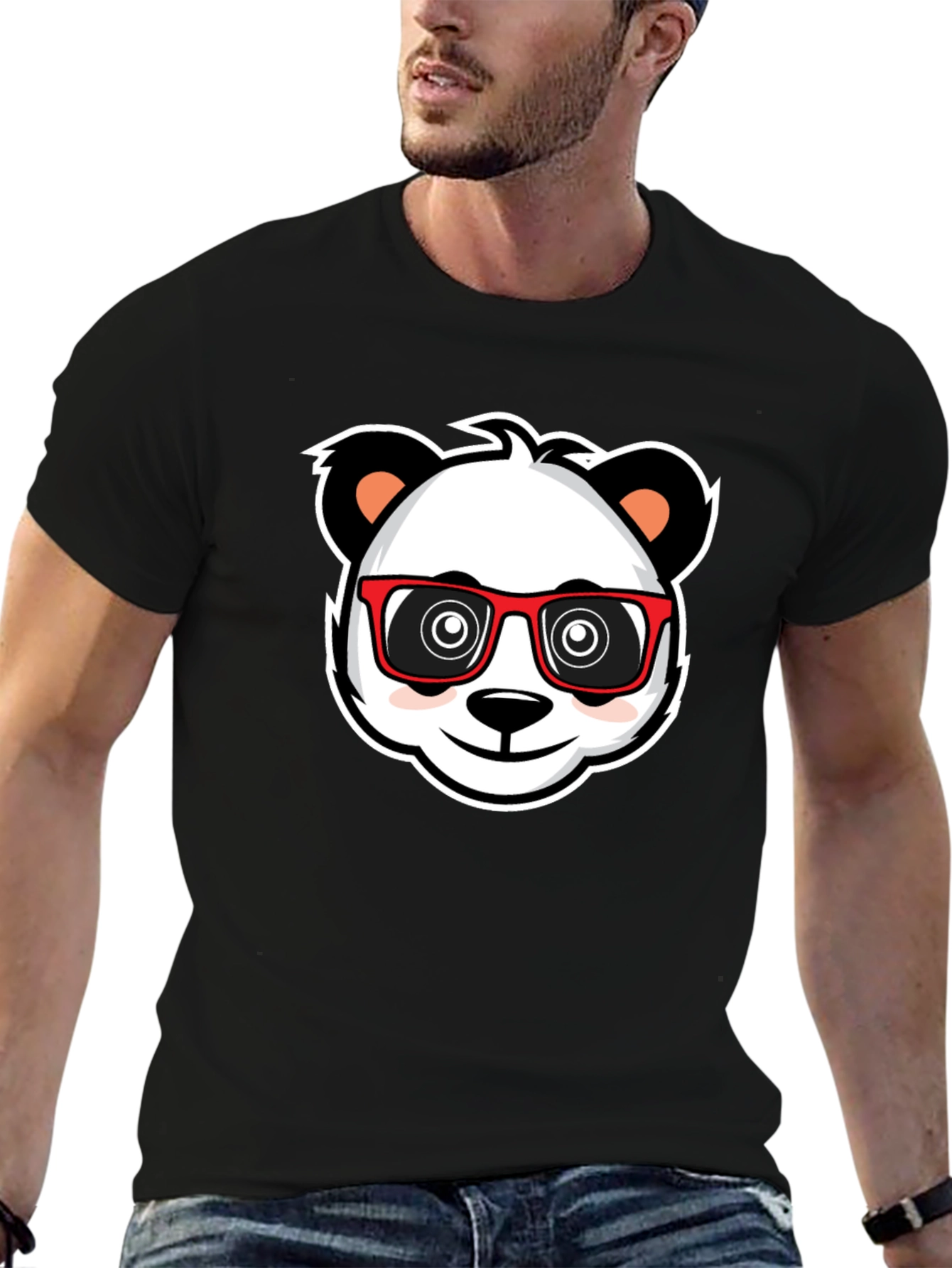 Cool Panda in Glasses Black T-Shirt