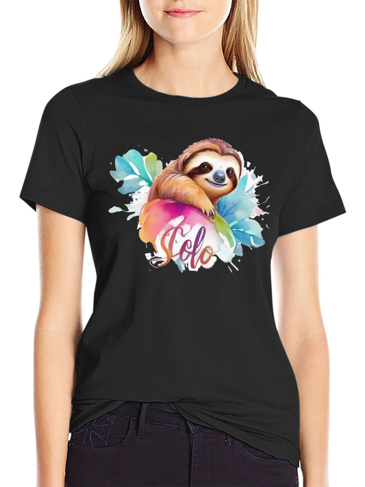 Cute Sloth Watercolor Design Black T-Shirt