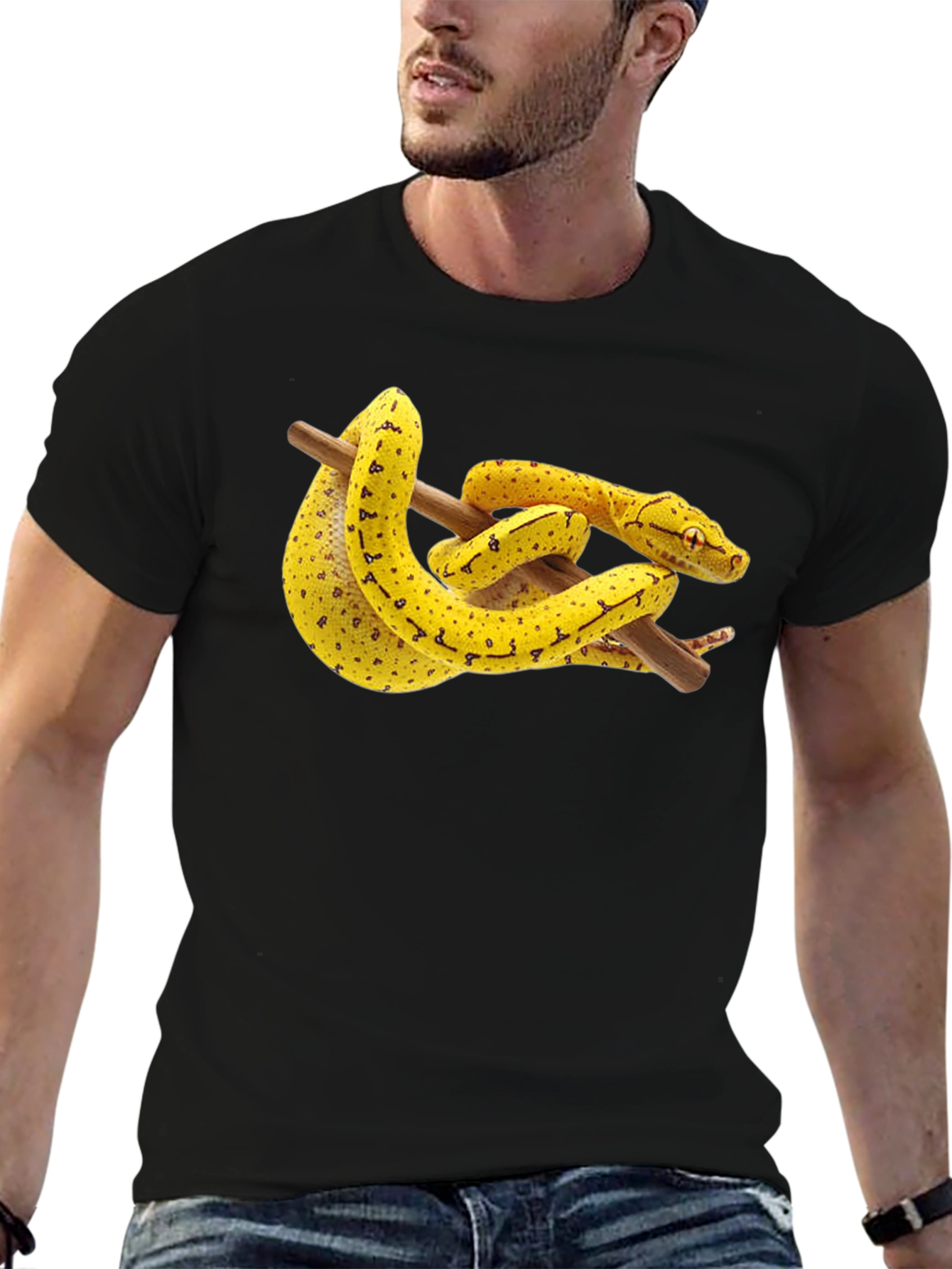 Snake on Branch Graphic T-Shirt - Black