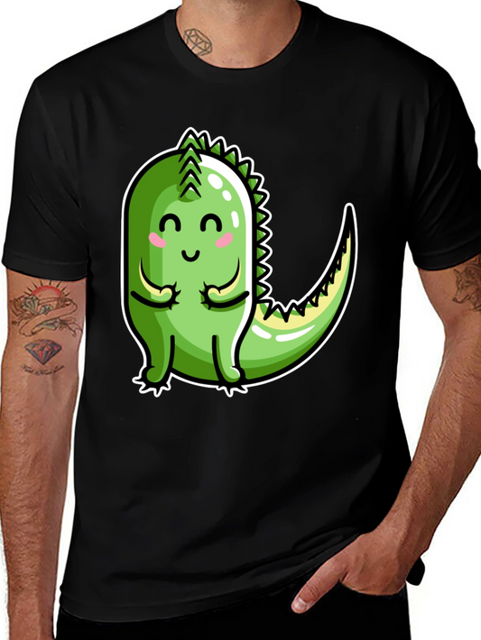 Cute Cartoon Dinosaur Graphic Tee - Black