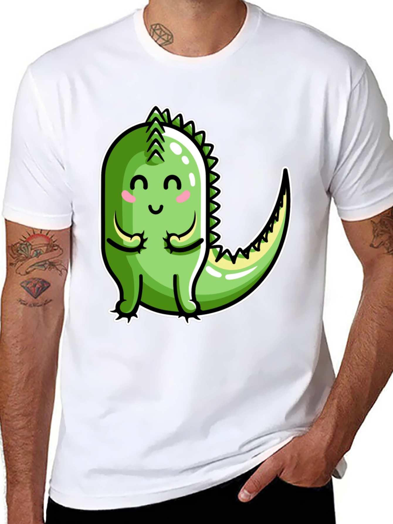 Cute Cartoon Dinosaur Graphic Tee - Black