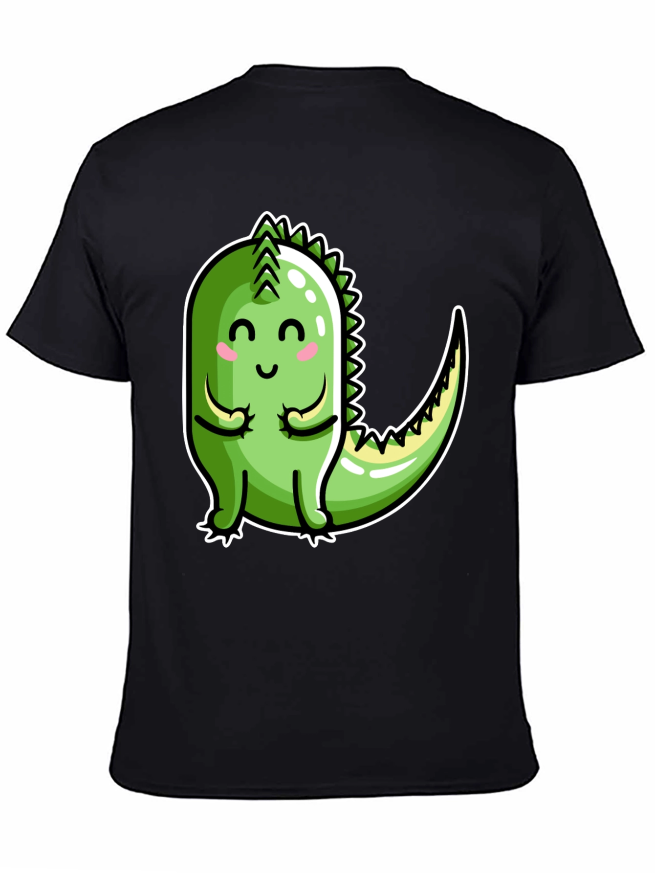 Cute Cartoon Dinosaur Graphic Tee - Black