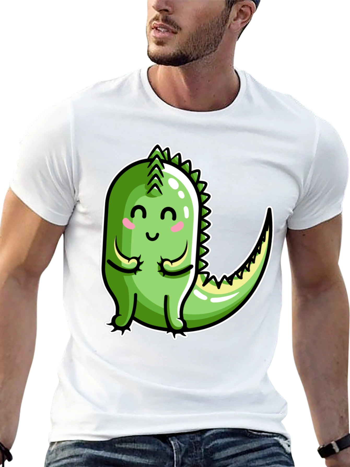 Cute Cartoon Dinosaur Graphic Tee - Black