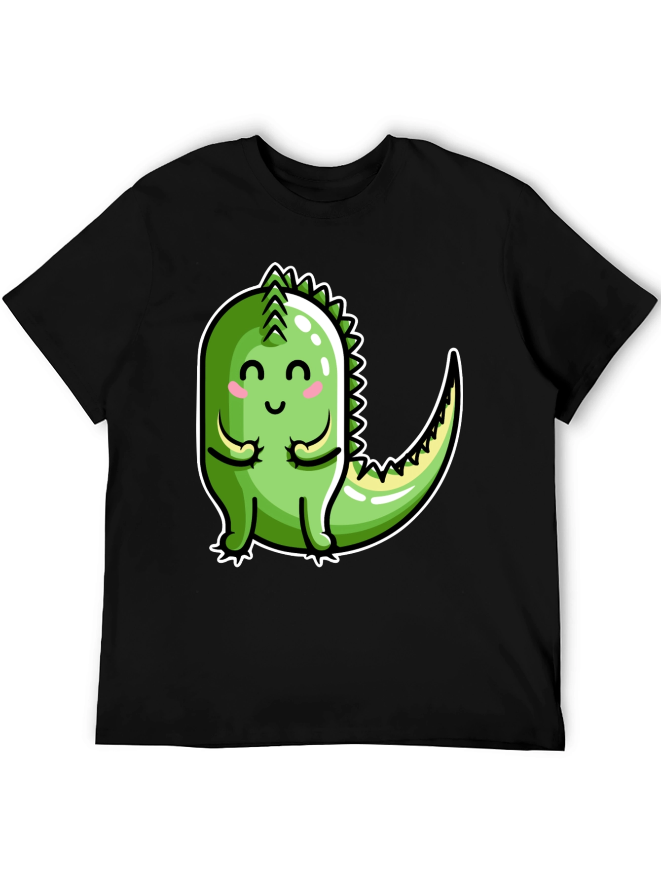 Cute Cartoon Dinosaur Graphic Tee - Black