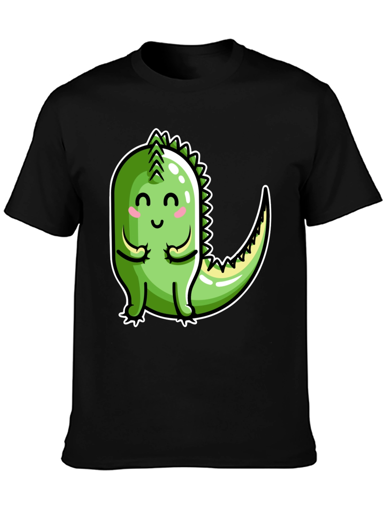 Cute Cartoon Dinosaur Graphic Tee - Black