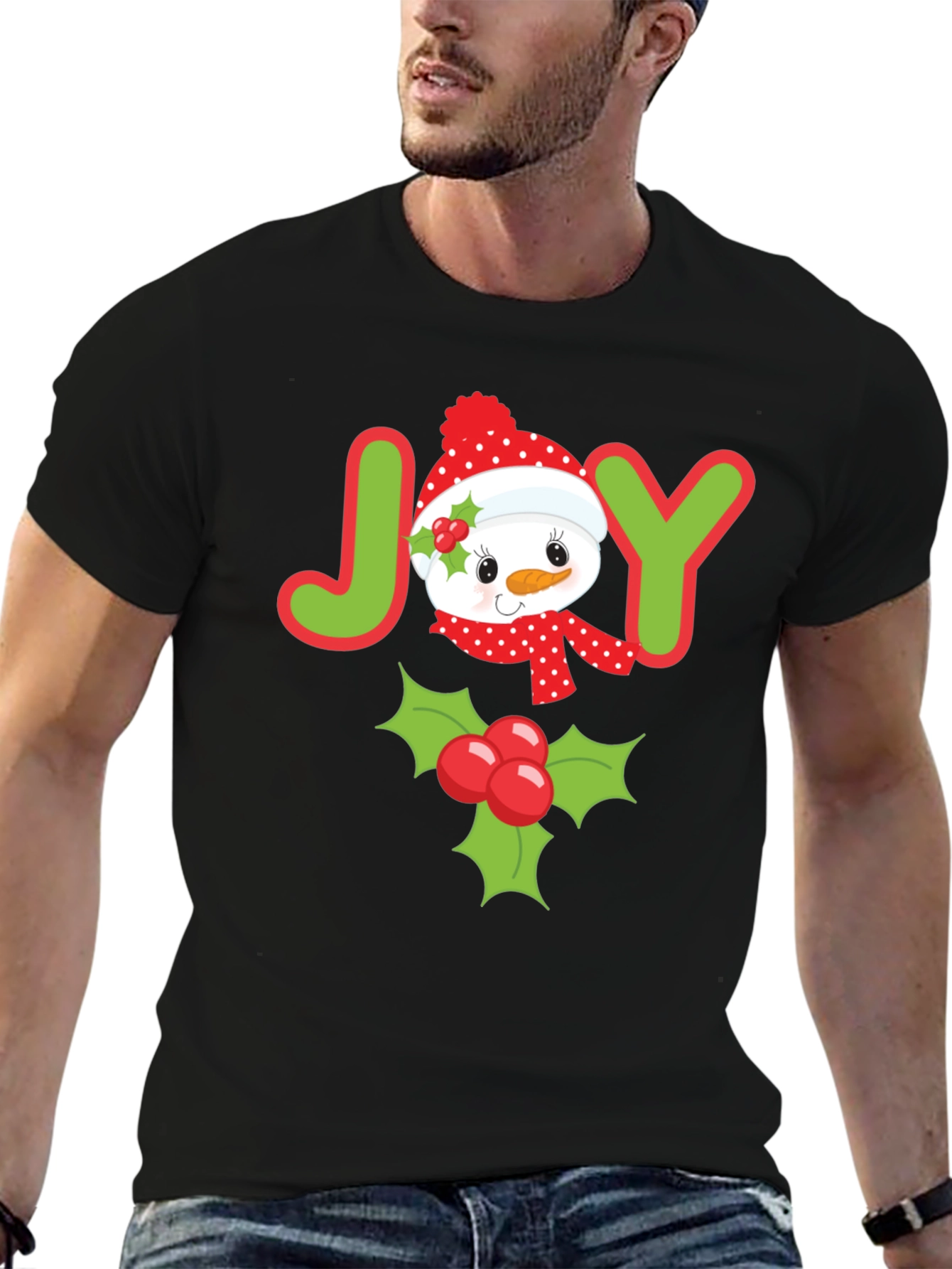 Joyful Holiday T-Shirt with Snowman and Holly
