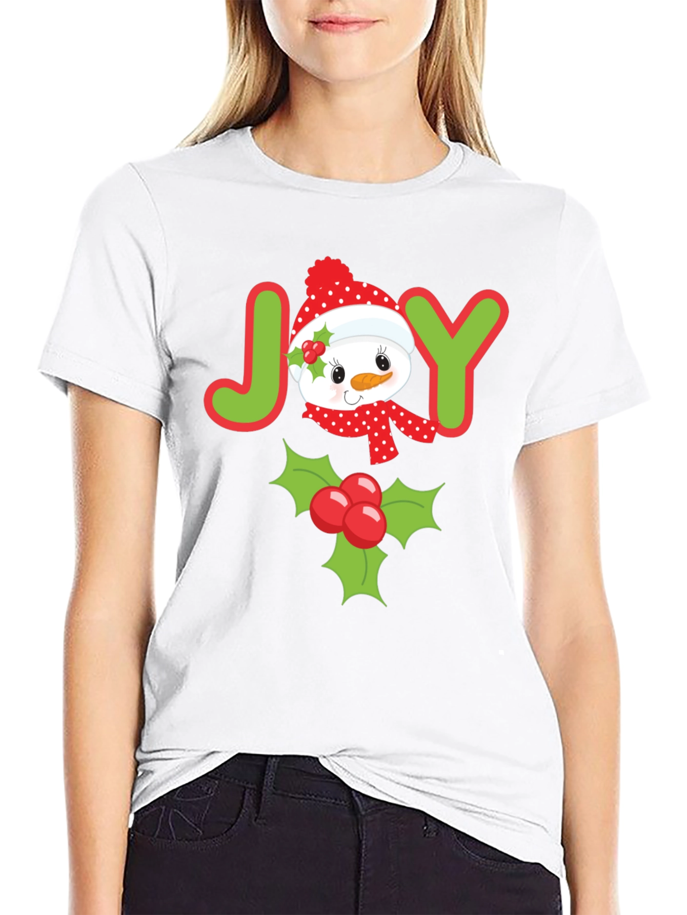 Joyful Holiday T-Shirt with Snowman and Holly