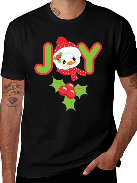Joyful Holiday T-Shirt with Snowman and Holly