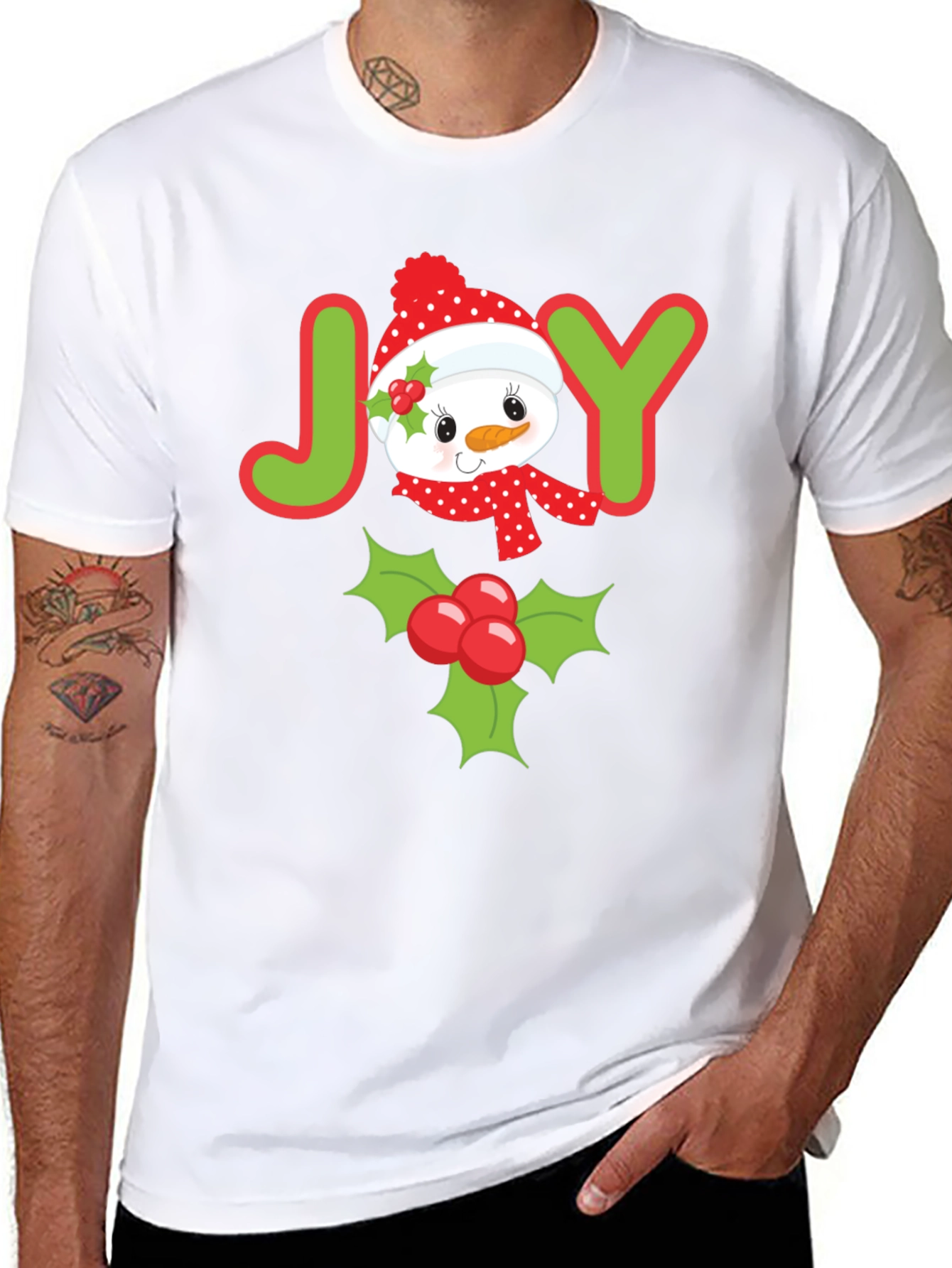 Joyful Holiday T-Shirt with Snowman and Holly