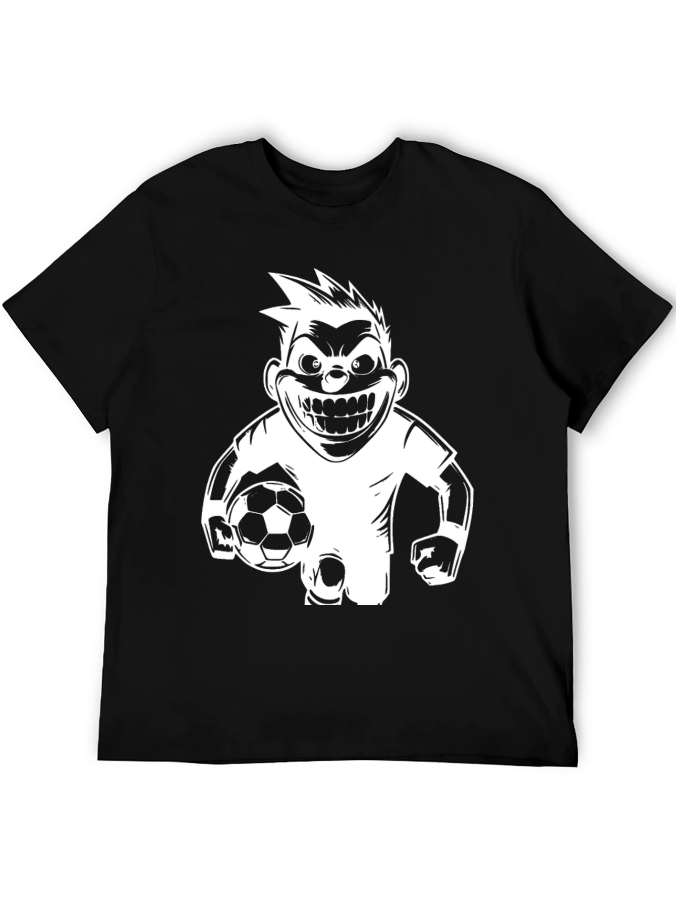 Mens Black Graphic T-Shirt - Soccer Cartoon