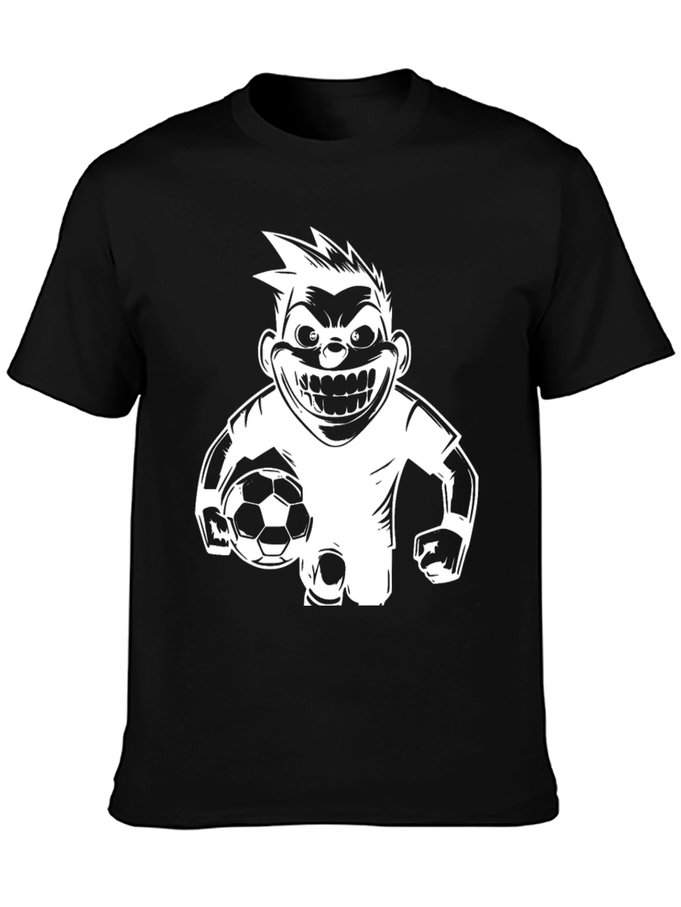 Mens Black Graphic T-Shirt - Soccer Cartoon