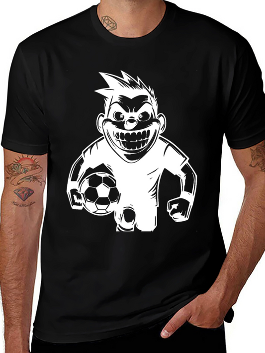 Mens Black Graphic T-Shirt - Soccer Cartoon