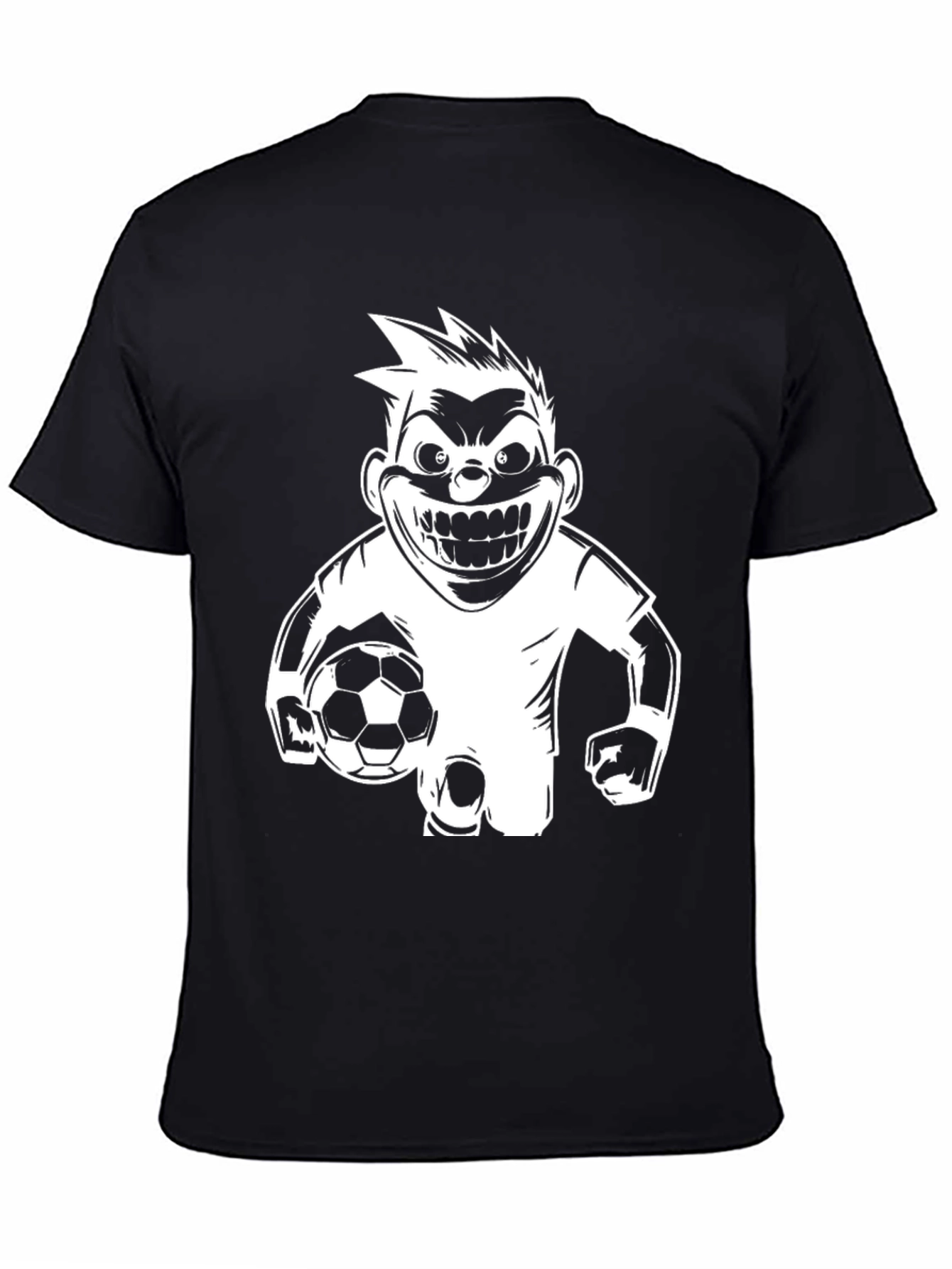 Mens Black Graphic T-Shirt - Soccer Cartoon