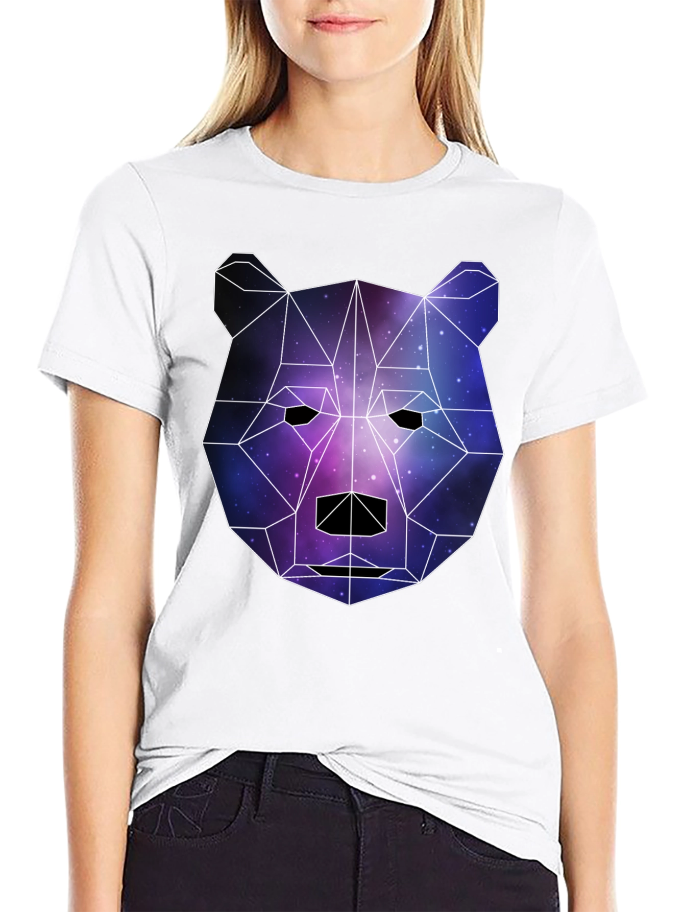 Geometric Galaxy Bear Black T-Shirt