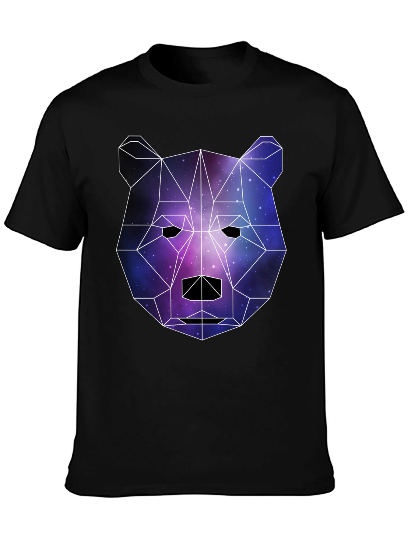 Geometric Galaxy Bear Black T-Shirt
