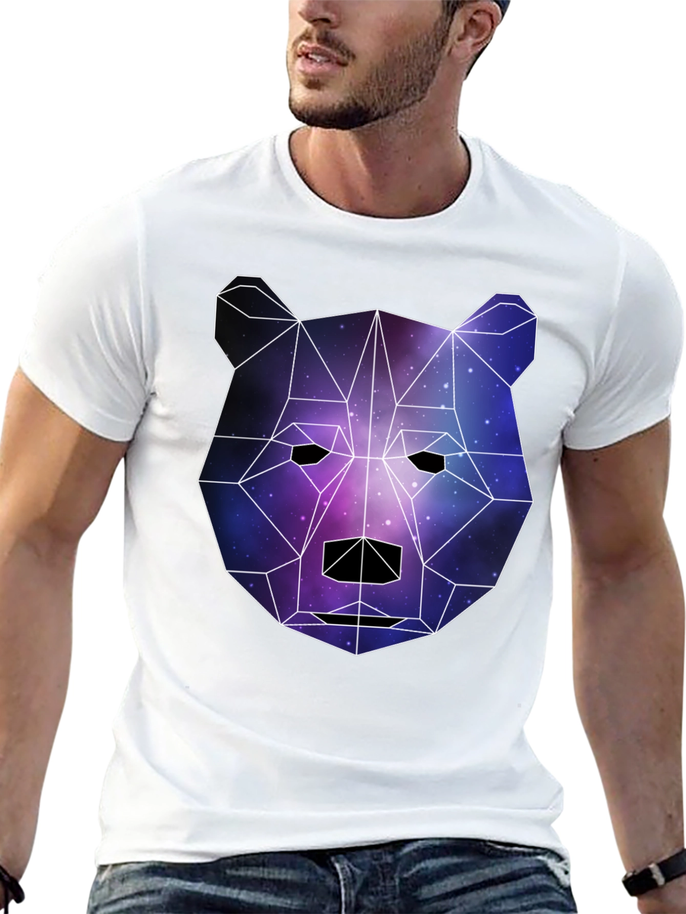 Geometric Galaxy Bear Black T-Shirt