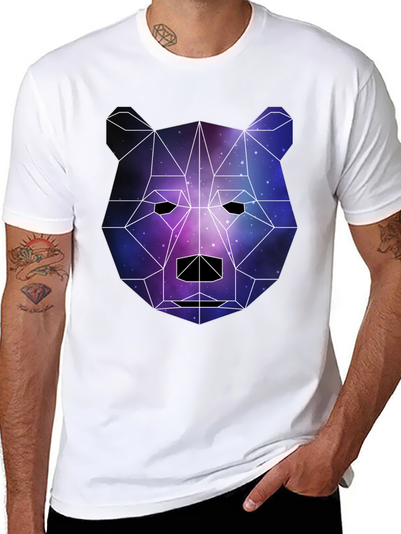 Geometric Galaxy Bear Black T-Shirt