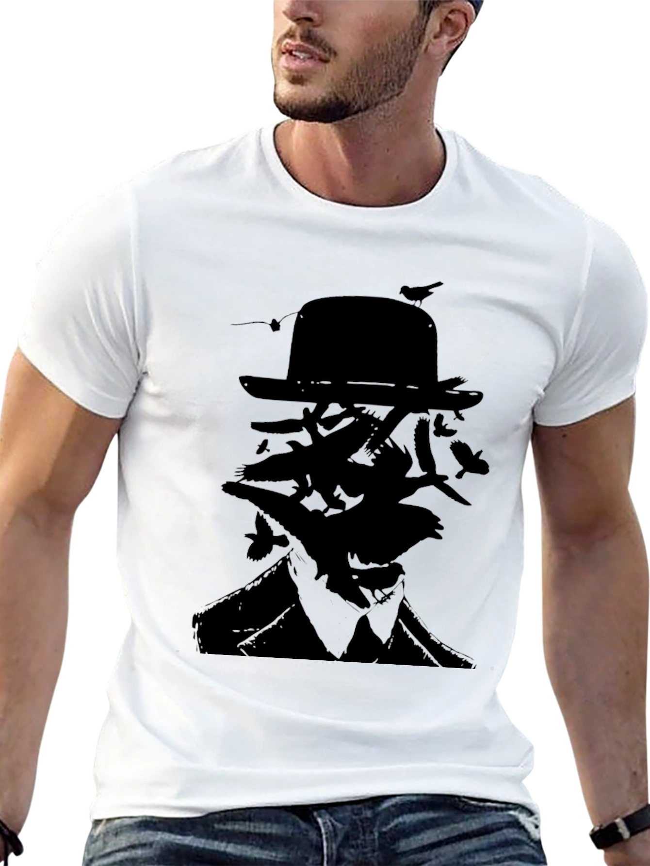 Surreal Bird Silhouette T-Shirt - Black