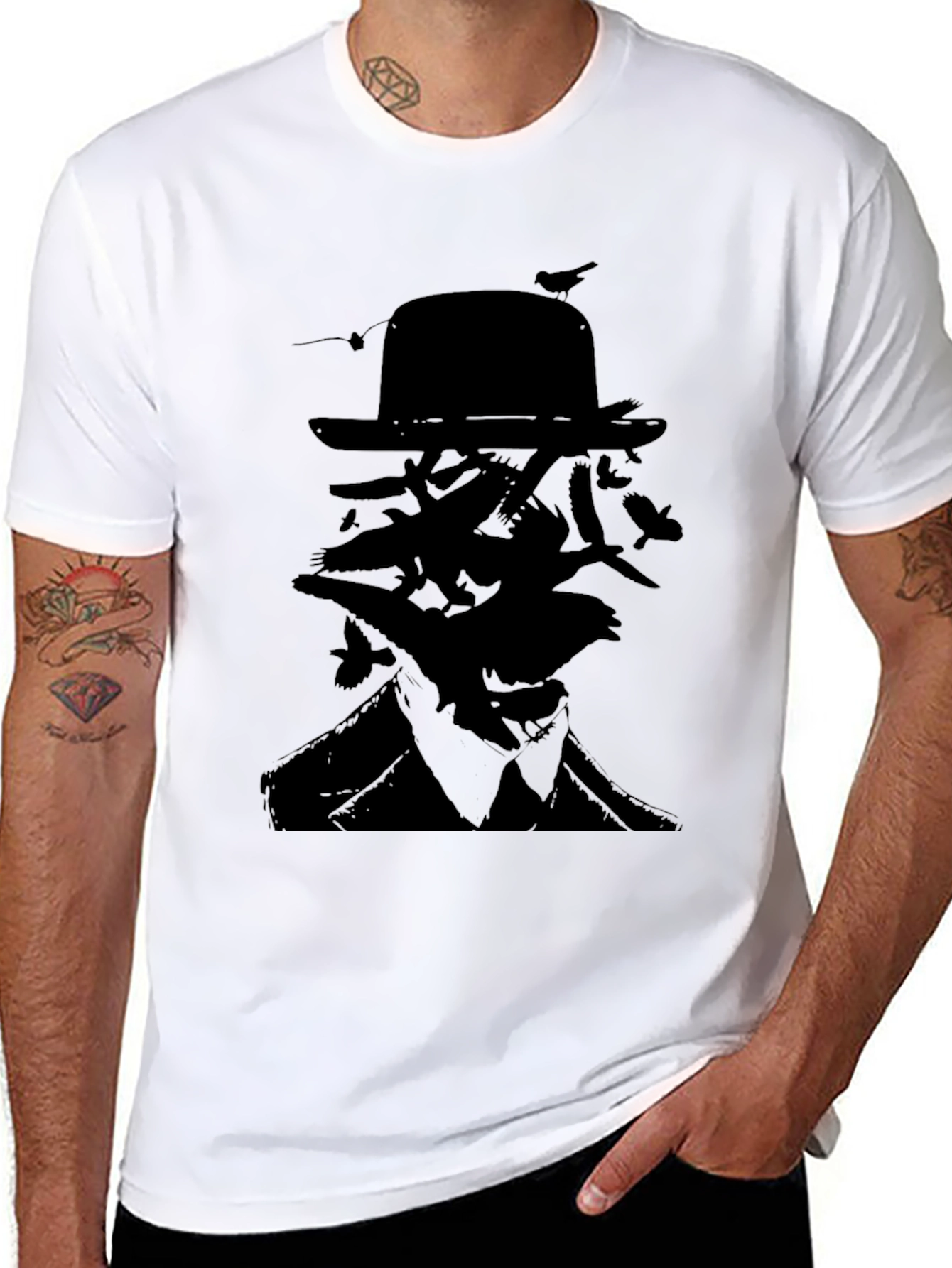 Surreal Bird Silhouette T-Shirt - Black