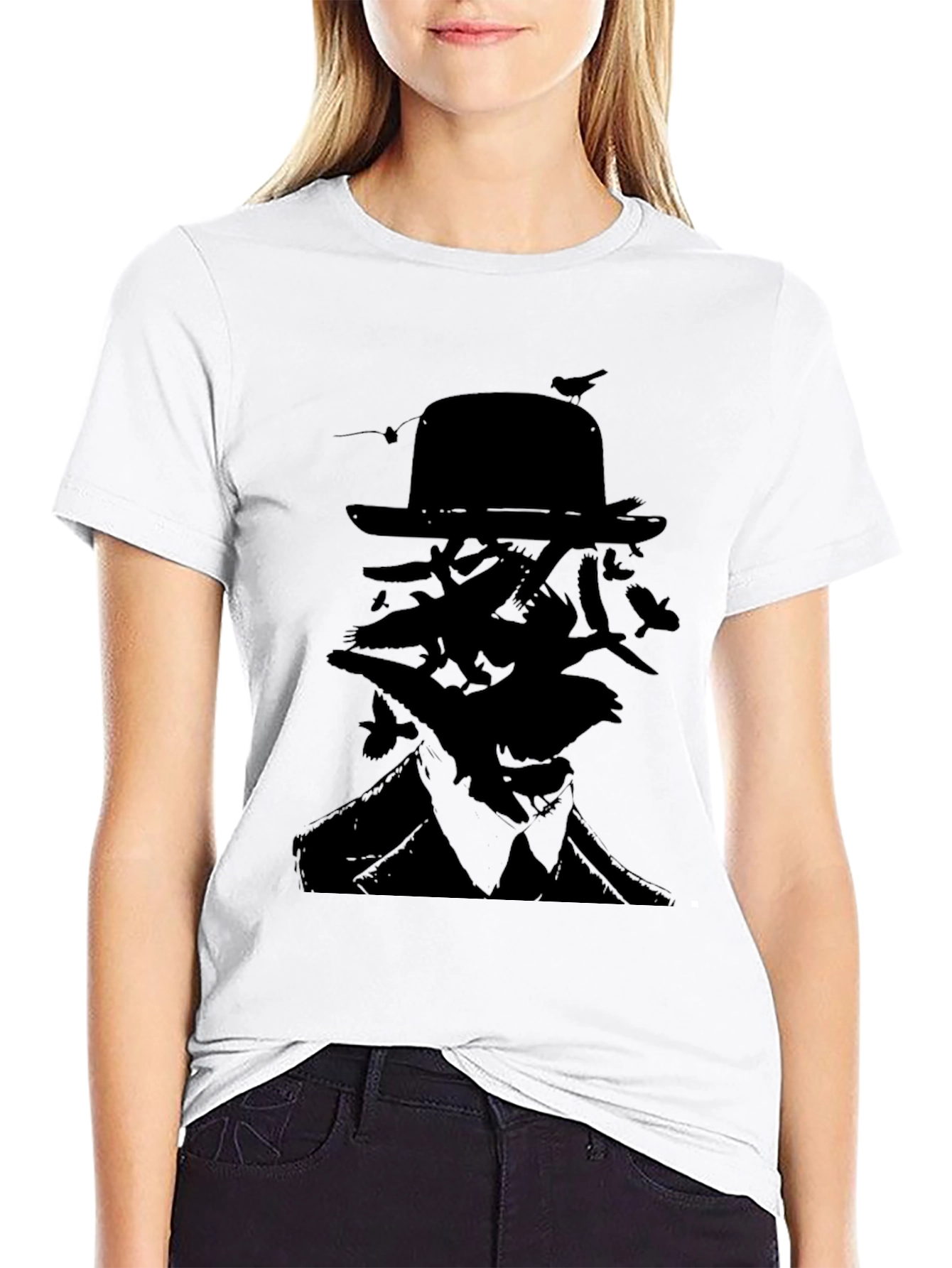 Surreal Bird Silhouette T-Shirt - Black