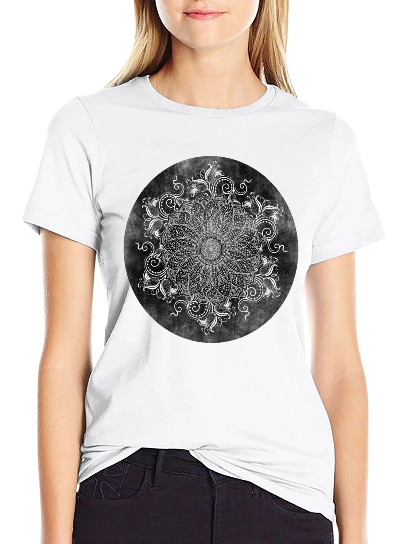 Boho Mandala Graphic Black Tee