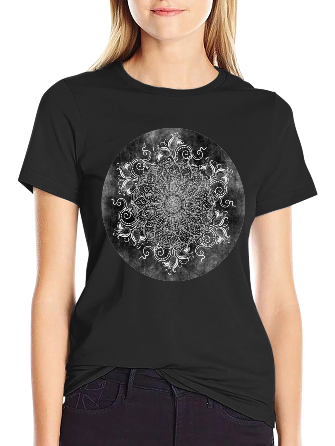 Boho Mandala Graphic Black Tee