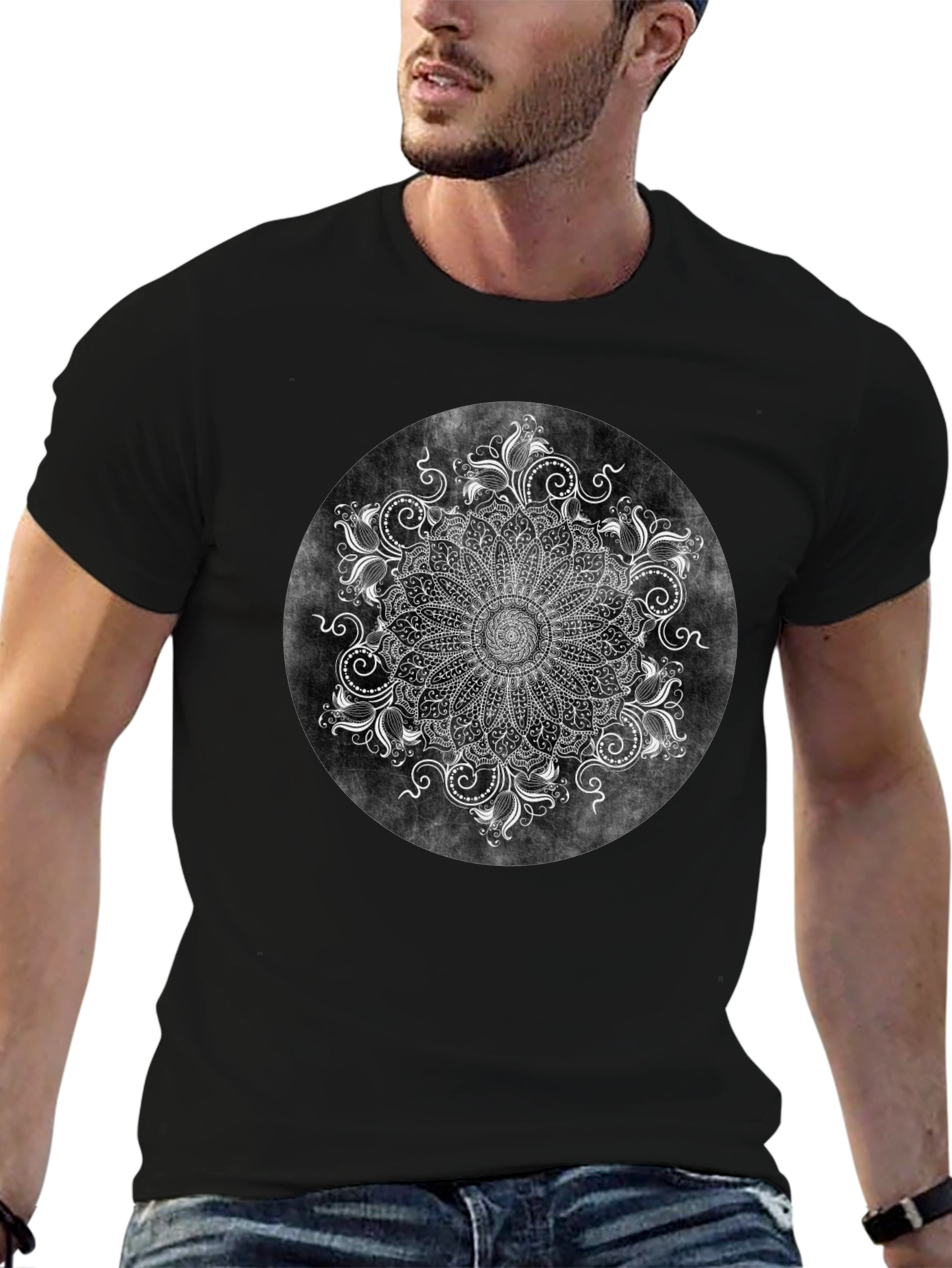 Boho Mandala Graphic Black Tee