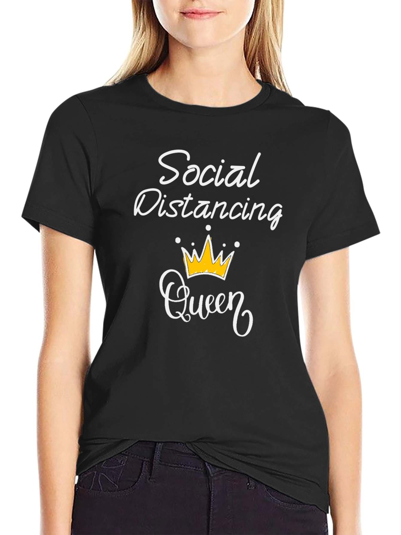 Social Distancing Queen T-Shirt - Black Graphic Tee