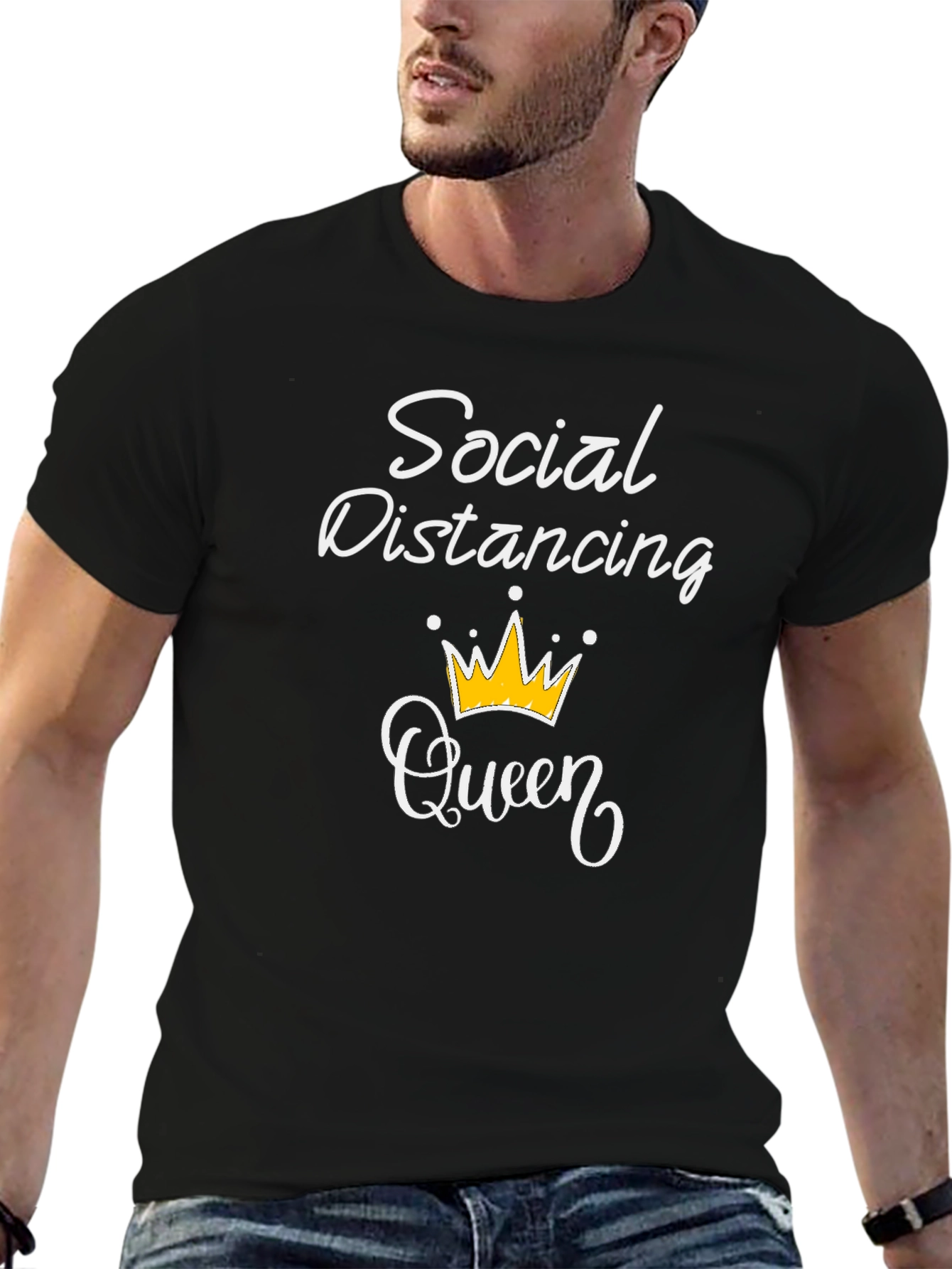 Social Distancing Queen T-Shirt - Black Graphic Tee
