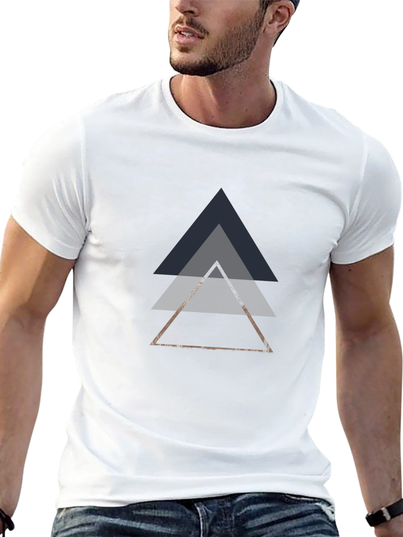 Geometric Triangle Graphic Tee - Modern Black T-Shirt