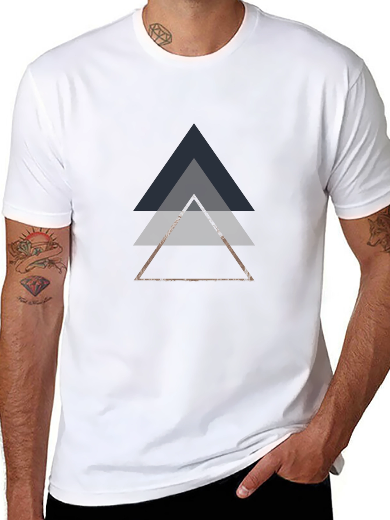 Geometric Triangle Graphic Tee - Modern Black T-Shirt