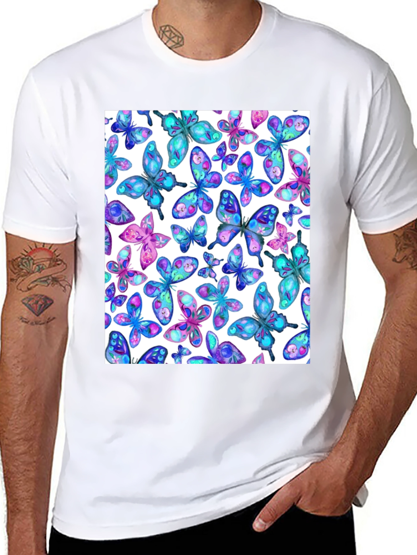 Butterfly Print Black T-Shirt