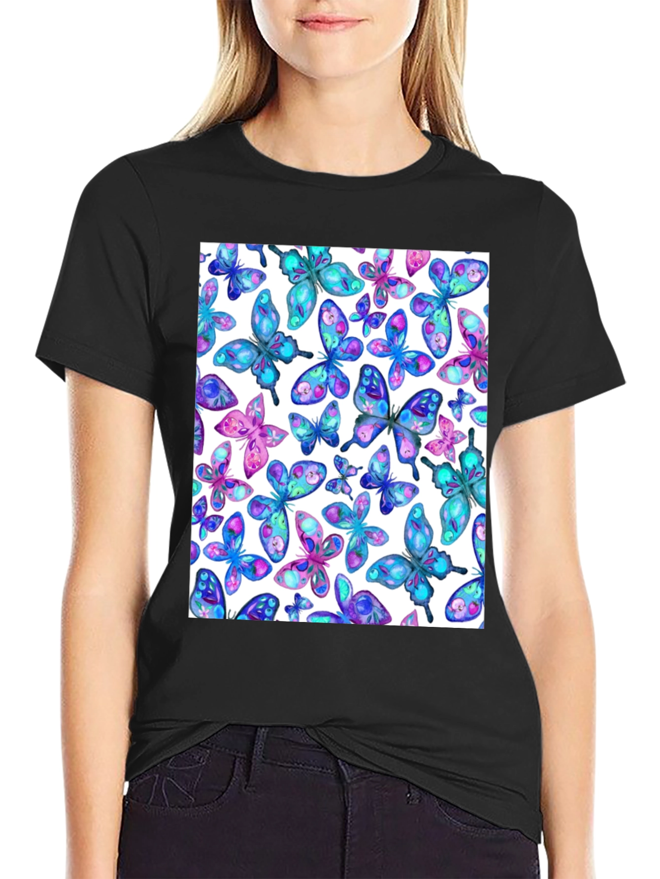 Butterfly Print Black T-Shirt