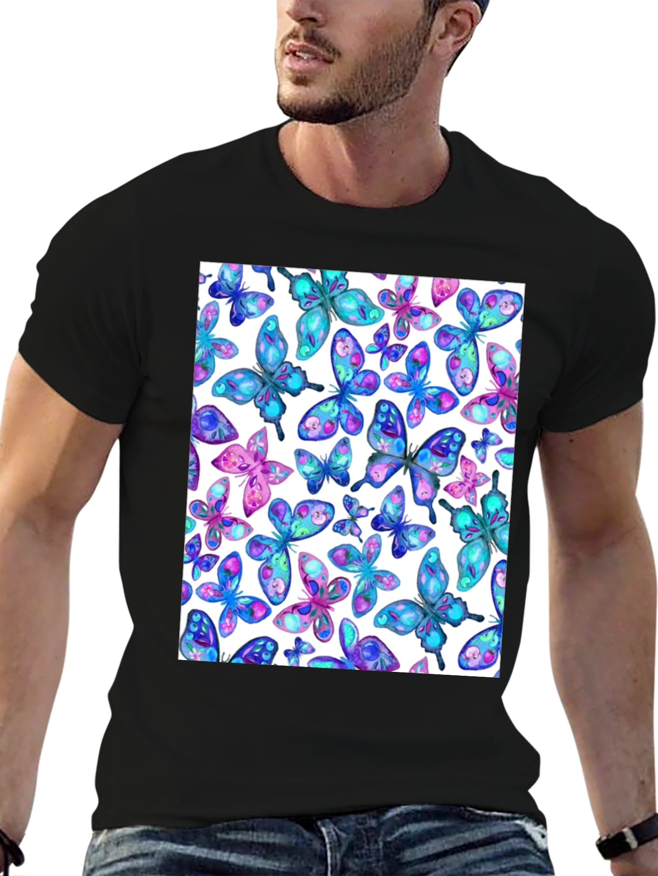 Butterfly Print Black T-Shirt