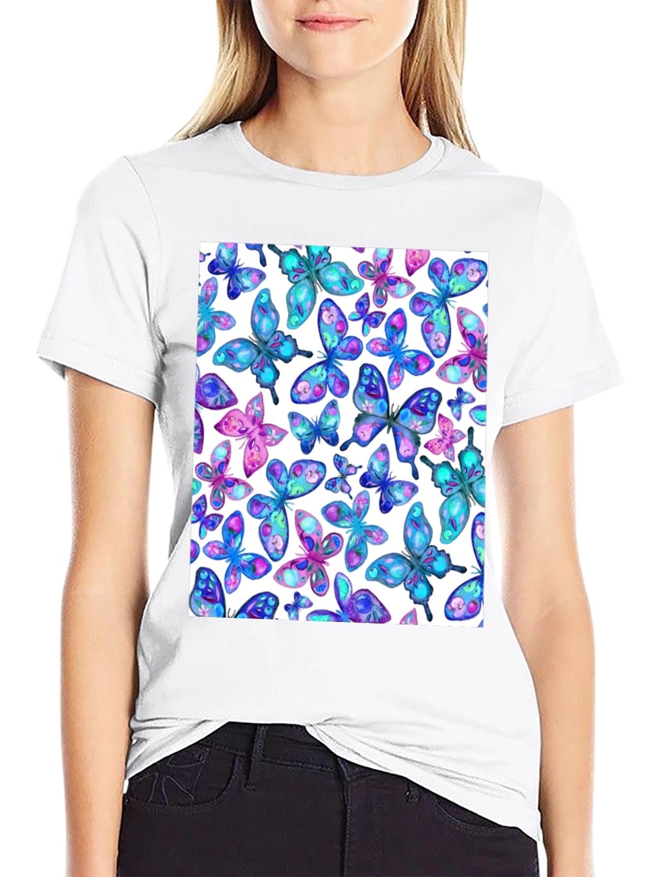 Butterfly Print Black T-Shirt