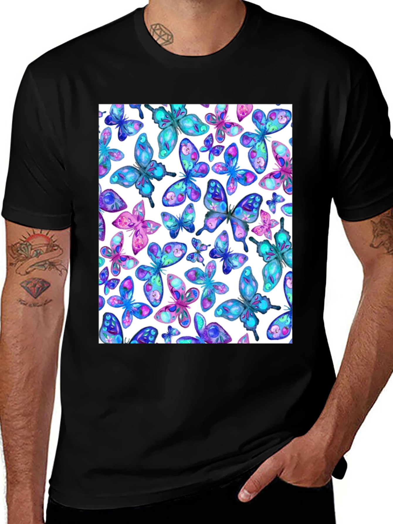 Butterfly Print Black T-Shirt