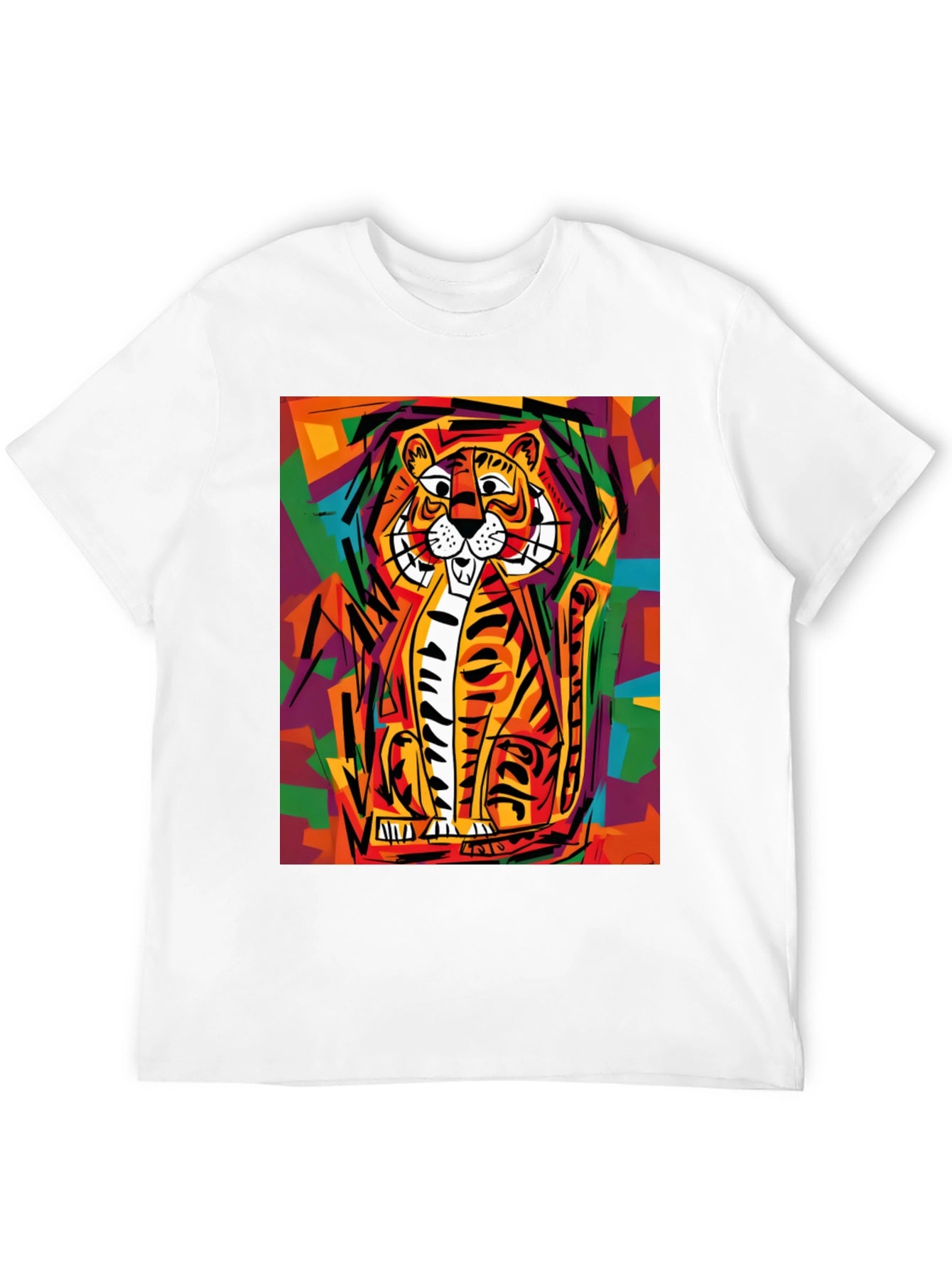 Abstract Tiger Graphic Tee - Soft Black Cotton