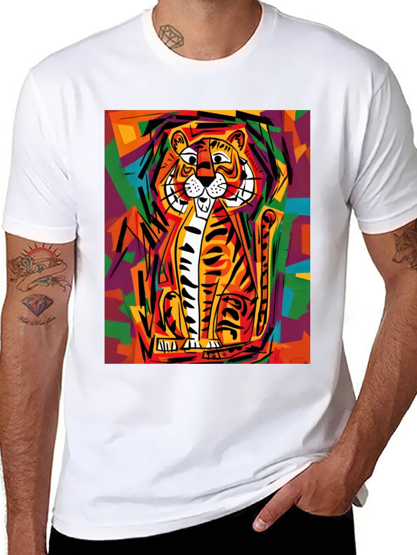Abstract Tiger Graphic Tee - Soft Black Cotton