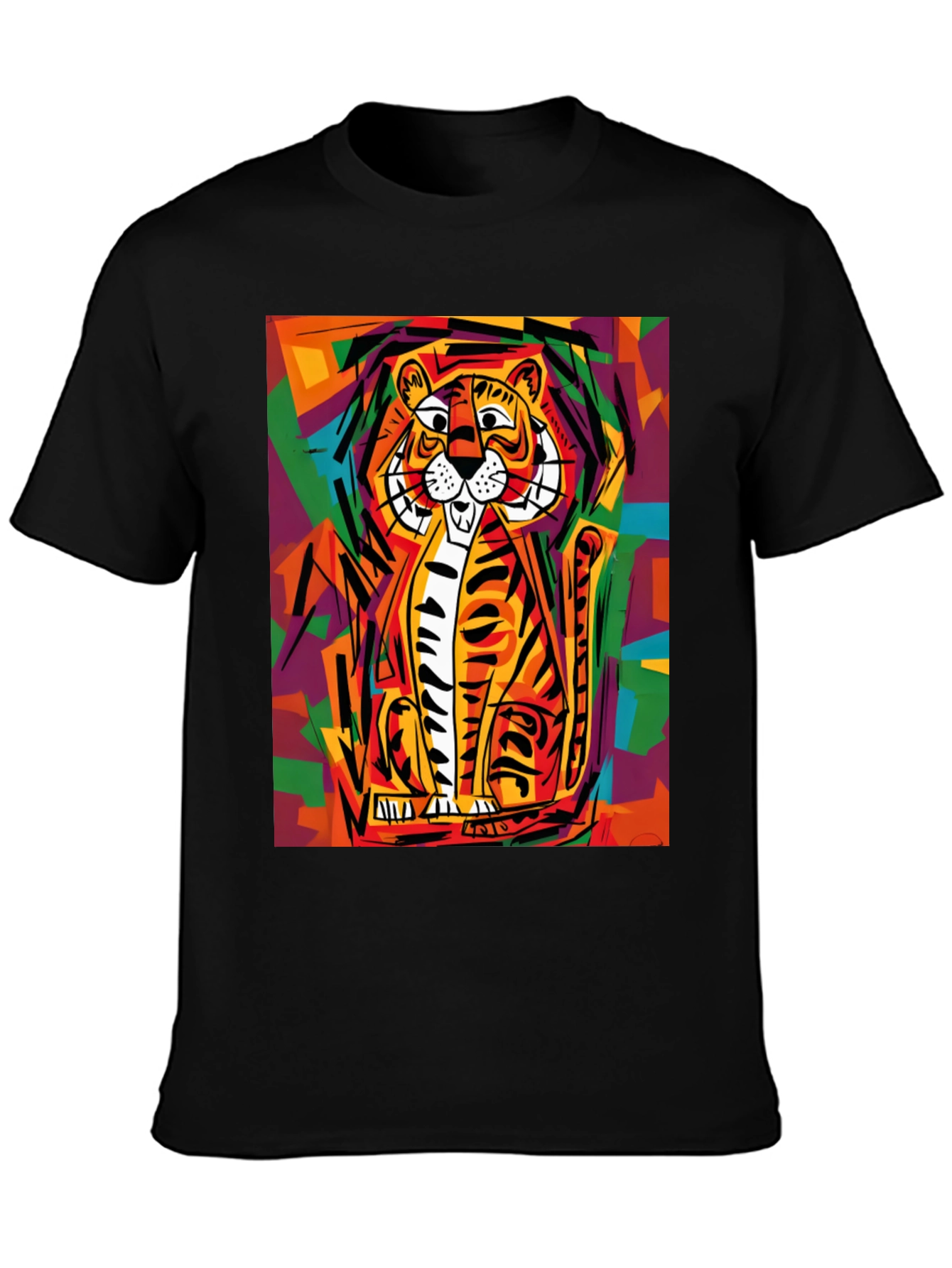 Abstract Tiger Graphic Tee - Soft Black Cotton